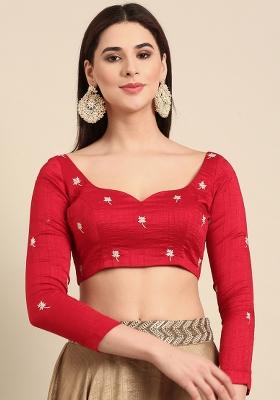Red Embroidered Silk Top