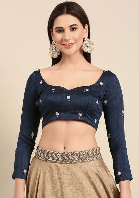 Blue Embroidered Silk Top