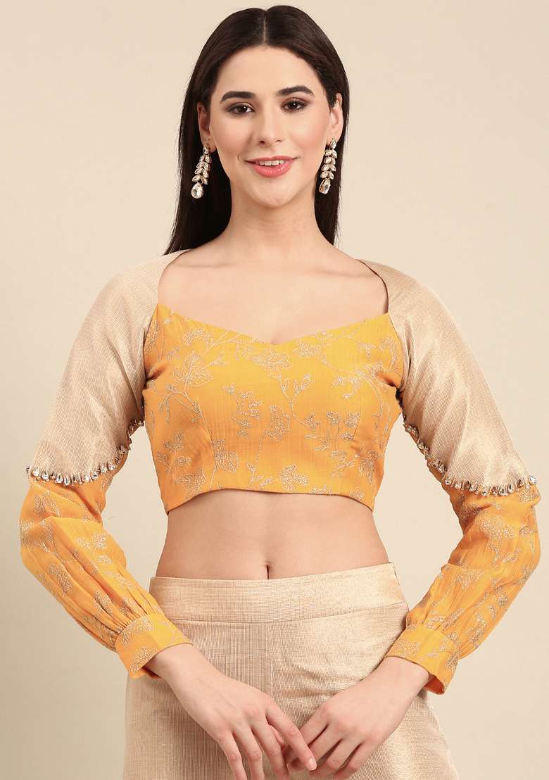 Yellow And Gold Embroidered Chanderi Top - Indya