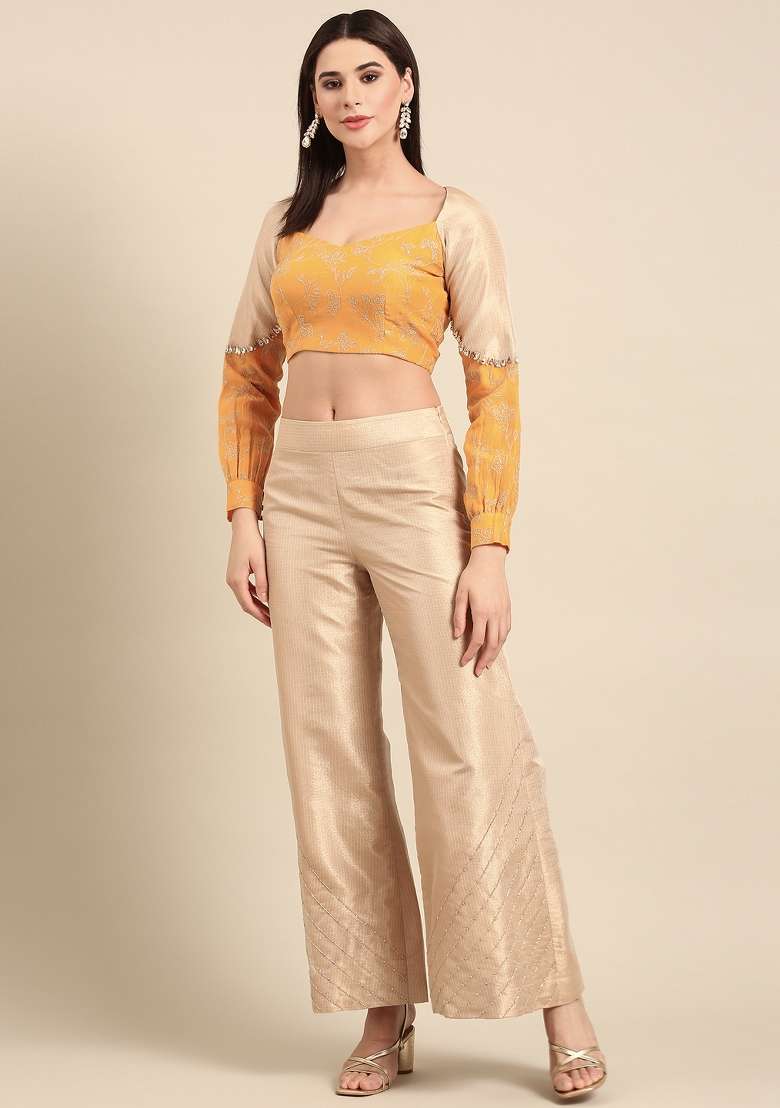 Yellow And Gold Embroidered Chanderi Top - Indya