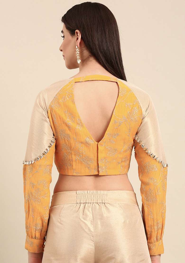 Yellow And Gold Embroidered Chanderi Top - Indya