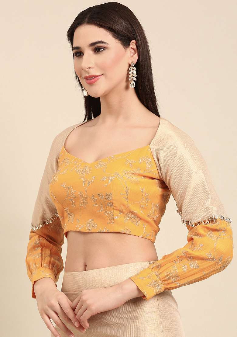 Yellow And Gold Embroidered Chanderi Top - Indya