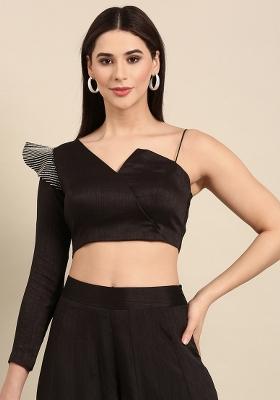 Black Solid Silk Top