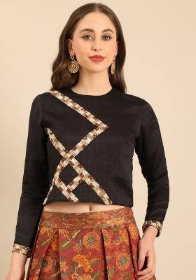 Black Embroidered Silk Top