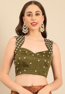 Green Embroidered Silk Top