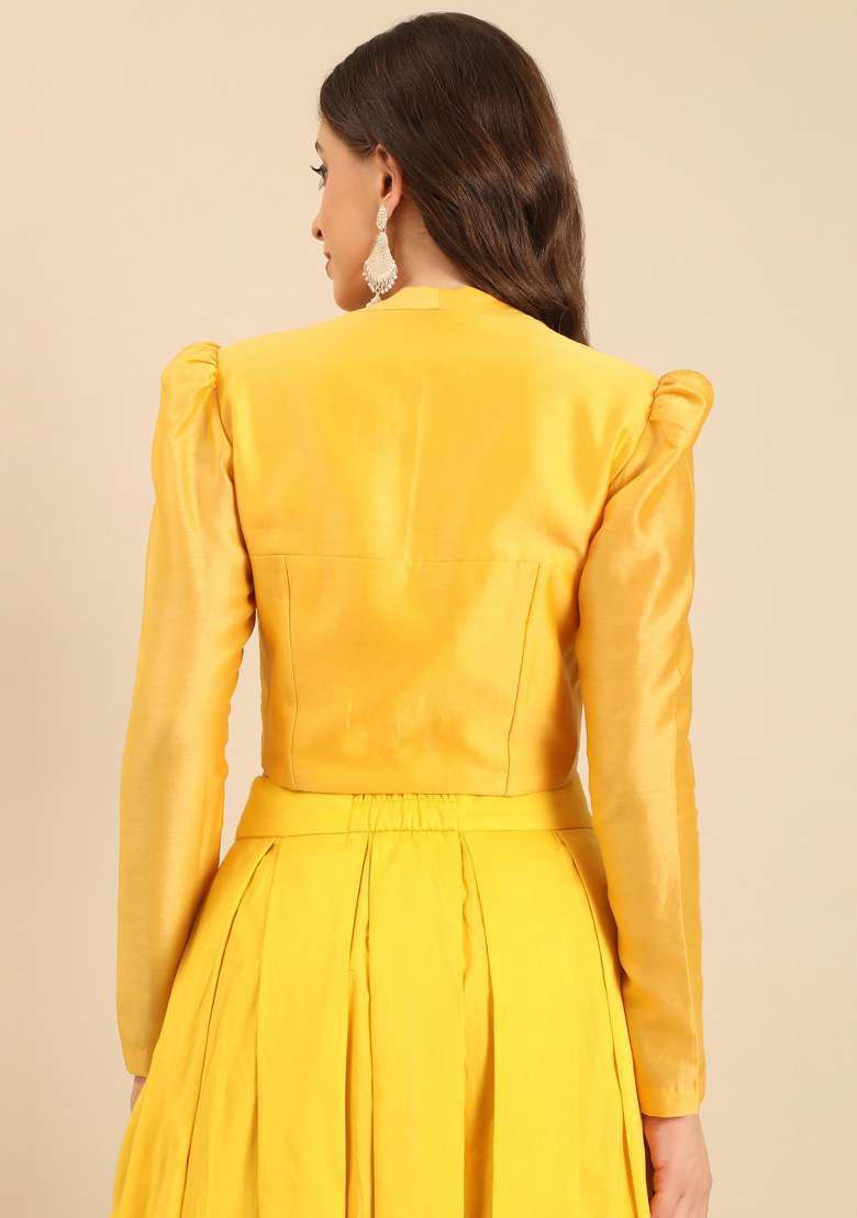 Yellow Embroidered Silk Top - Indya