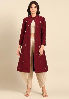 Maroon Embroidered Cotton Top