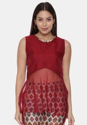 Red Solid Silk Top