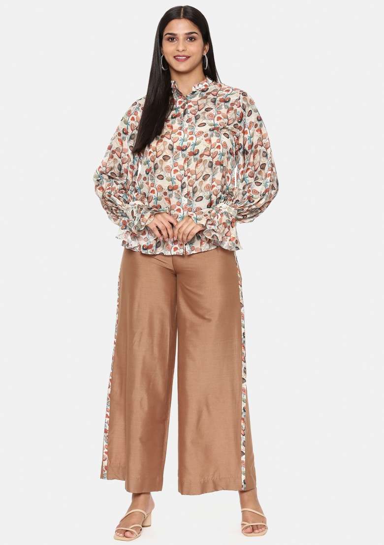Brown Printed Muslin Top - Indya