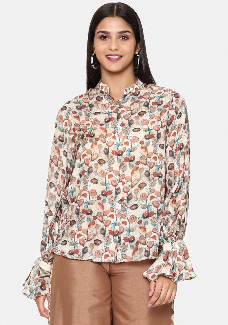 Brown Printed Muslin Top - Indya