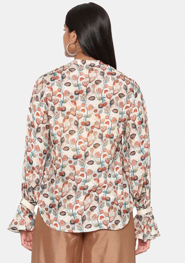 Brown Printed Muslin Top - Indya