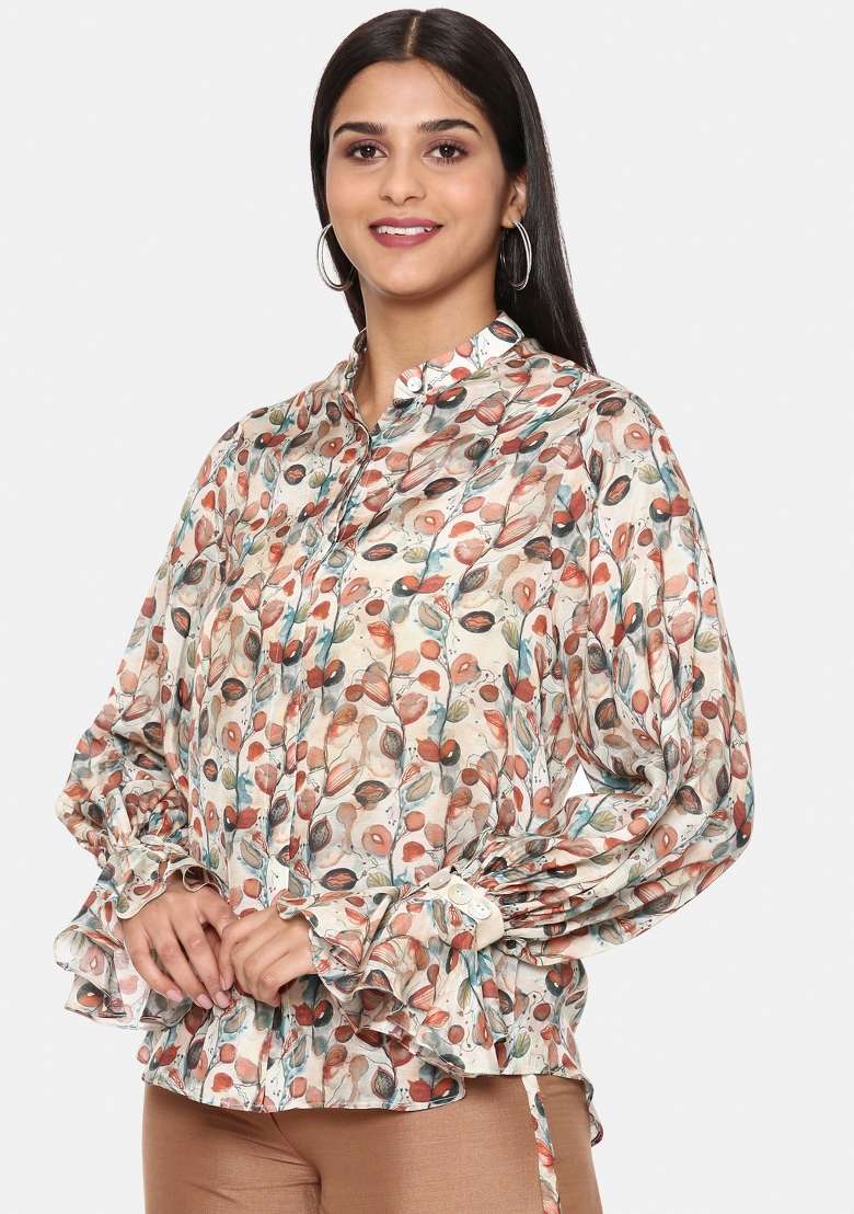 Brown Printed Muslin Top - Indya
