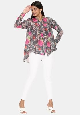 Black And Pink Printed Muslin Top