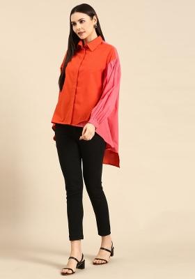 Orange Pink Solid Cotton Top