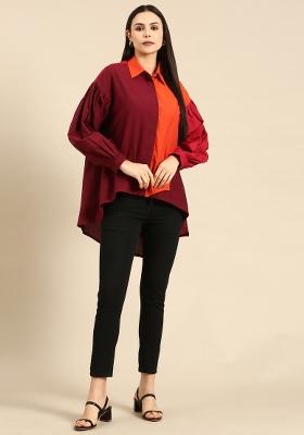 Orange Burgandy Maroon Solid Cotton Top