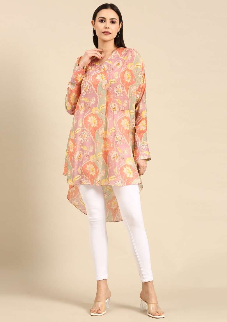 Brown Printed Muslin Top - Indya