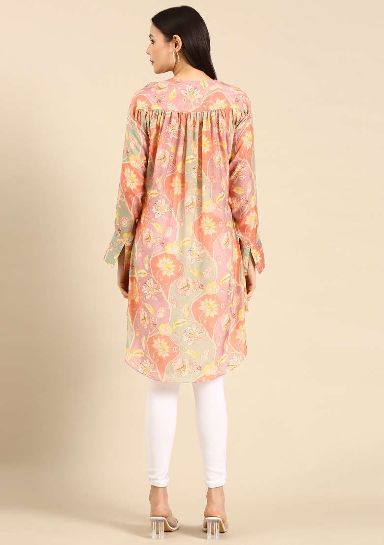 Brown Printed Muslin Top - Indya
