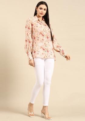 Peach Printed Muslin Top