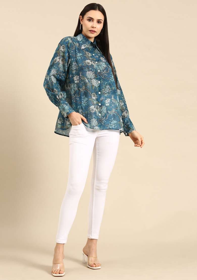 Blue Printed Cotton Top - Indya