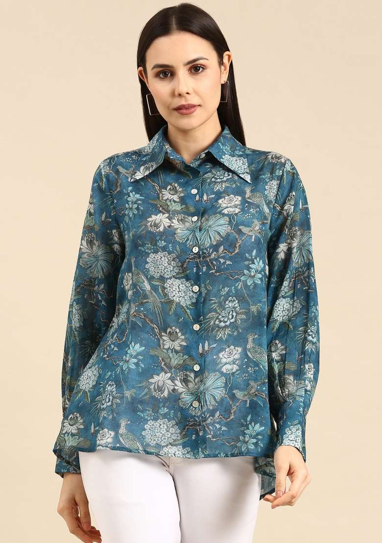 Blue Printed Cotton Top - Indya