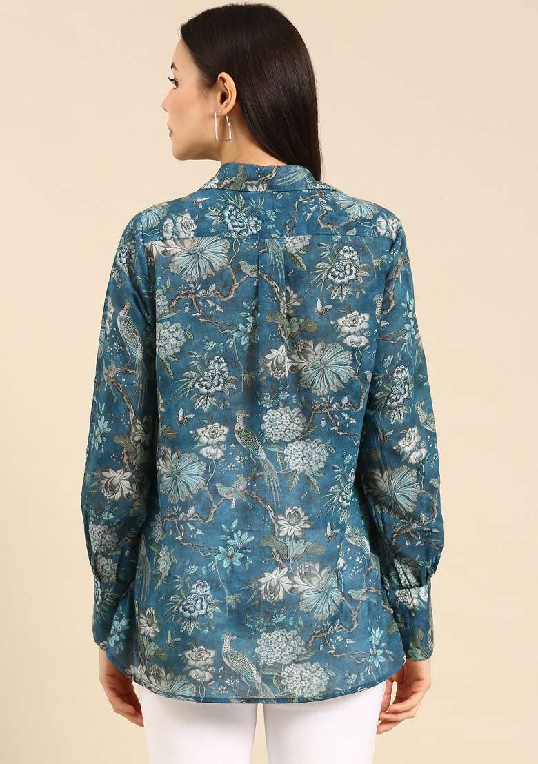 Blue Printed Cotton Top - Indya