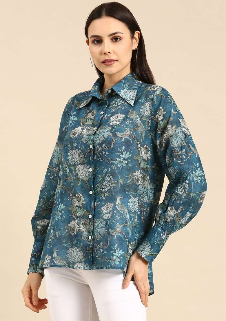 Blue Printed Cotton Top - Indya