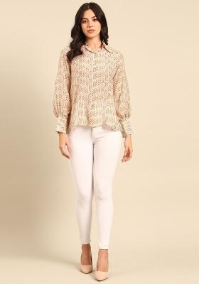 Cream Printed Muslin Top