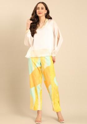 Ivory And Yellow Solid Satin Top