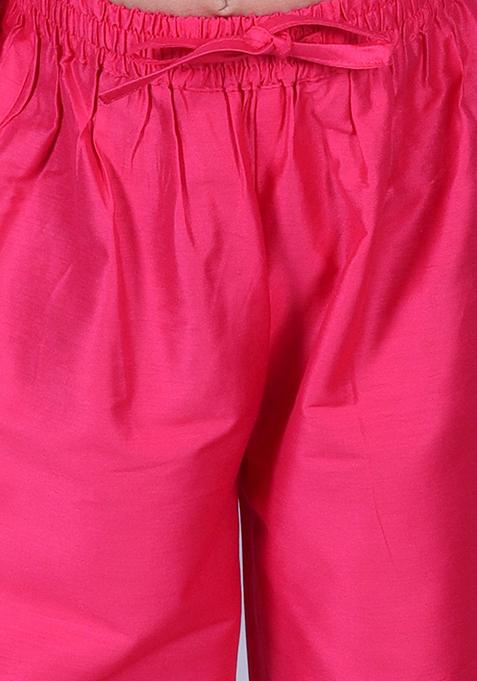 Pink Foil Print Jacket With Kurta And Pajama (Set of 3)