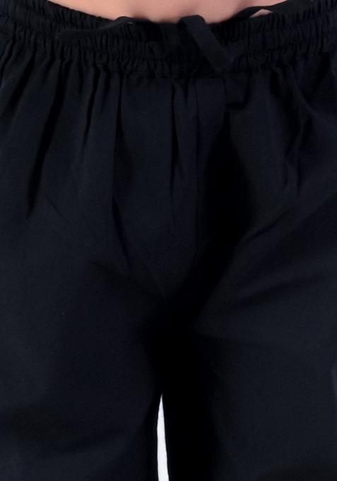 Black Printed Jacket With Kurta And Pajama (Set of 3)