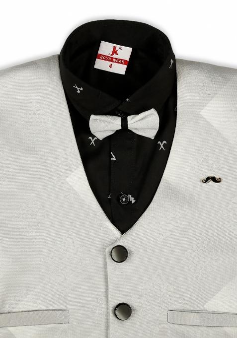 Peach Jacquard Work Cotton Blend Nehru Jacket Set For Boy