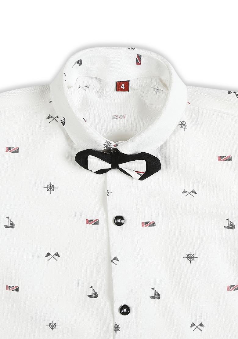 Black Printed Cotton Blend Nehru Jacket Set For Boy