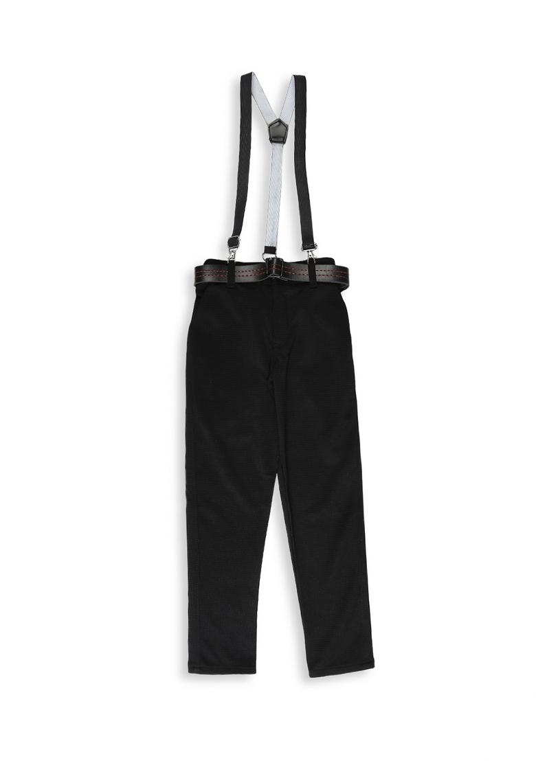 Black Printed Cotton Blend Nehru Jacket Set For Boy