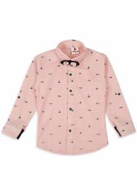 Blue Printed Cotton Blend Nehru Jacket Set For Boy