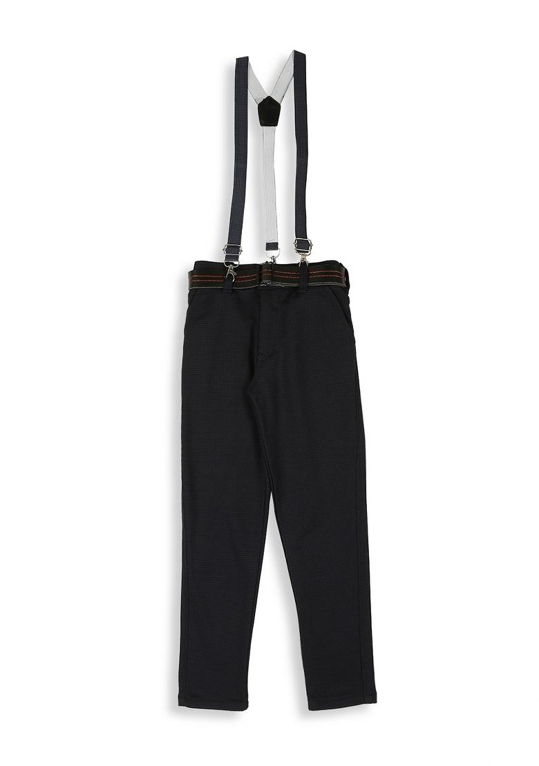 Blue Printed Cotton Blend Nehru Jacket Set For Boy