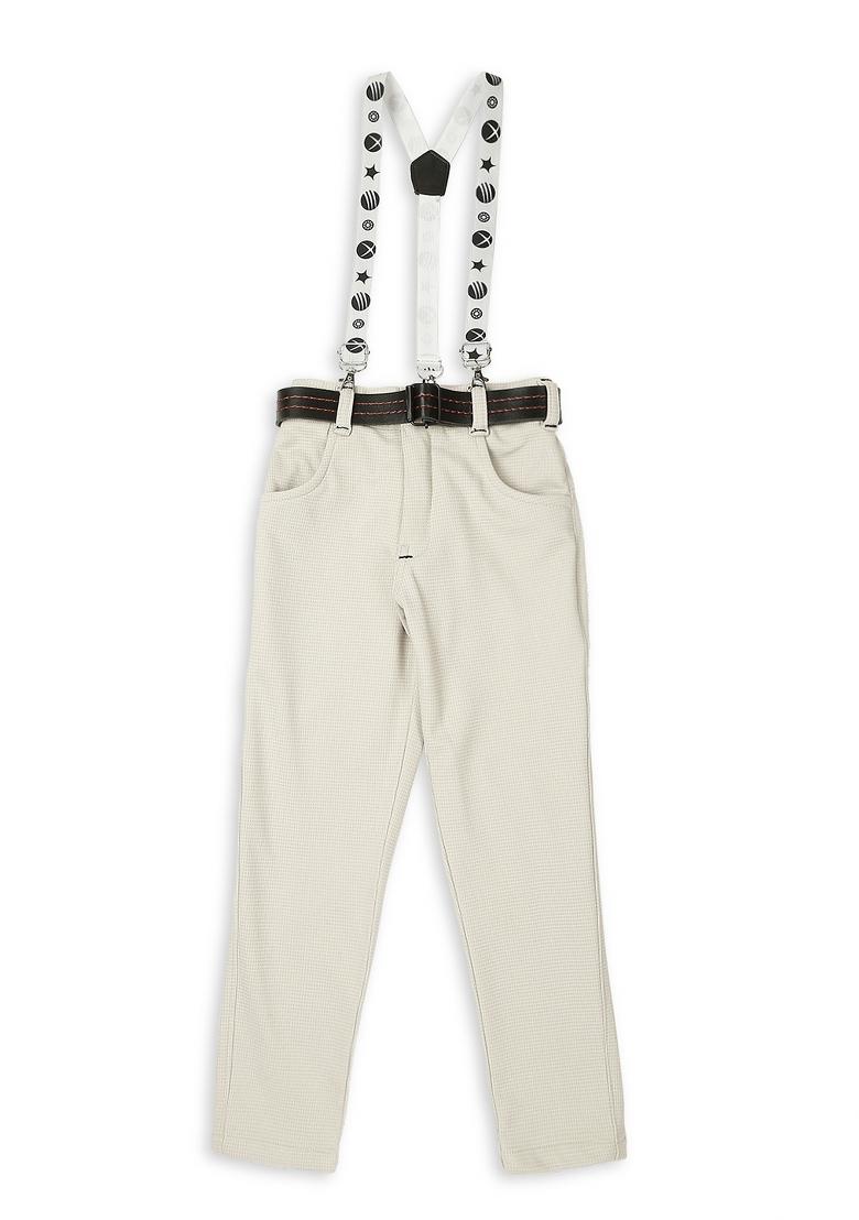 Grey Printed Cotton Blend Nehru Jacket Set For Boy