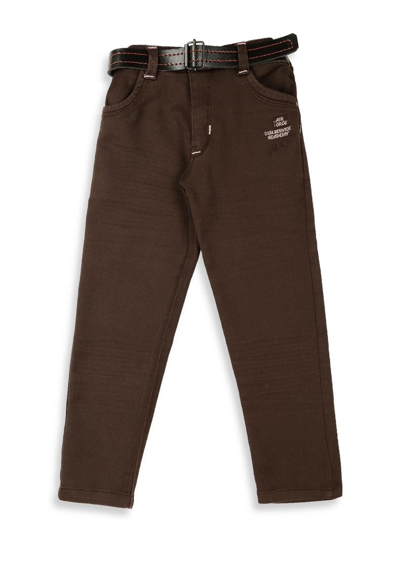 Brown Textured Cotton Blend Nehru Jacket Set For Boy