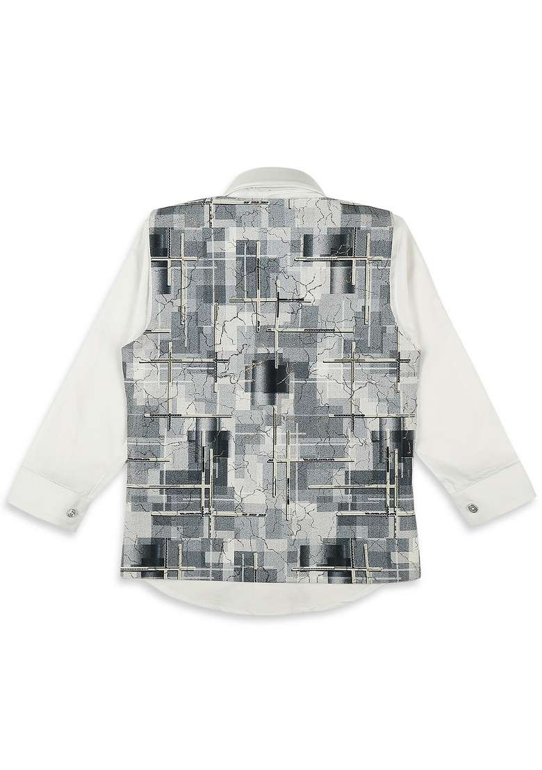 Grey Textured Cotton Blend Nehru Jacket Set For Boy - Indya