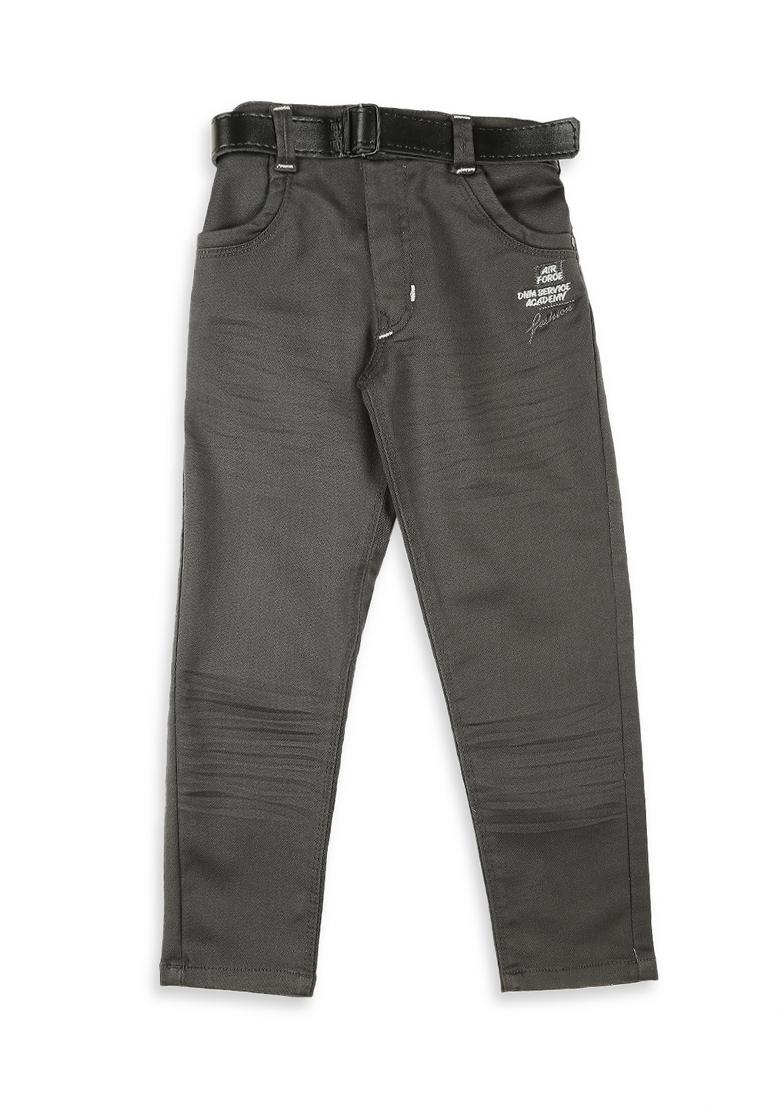 Grey Textured Cotton Blend Nehru Jacket Set For Boy