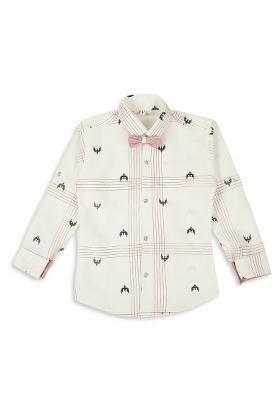 Pink Printed Cotton Blend Nehru Jacket Set For Boy