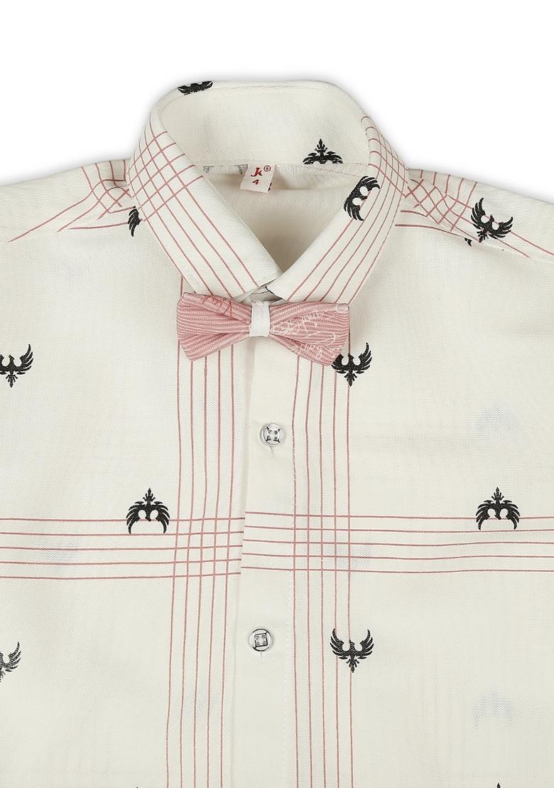 Pink Printed Cotton Blend Nehru Jacket Set For Boy