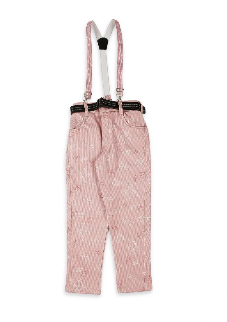 Pink Printed Cotton Blend Nehru Jacket Set For Boy