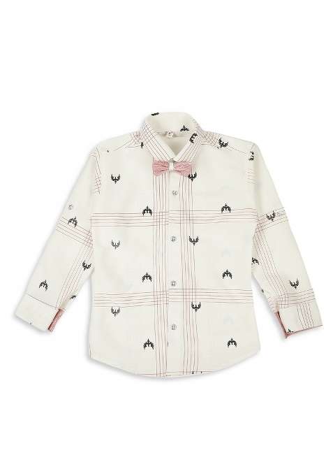 Pink Printed Cotton Blend Nehru Jacket Set For Boy