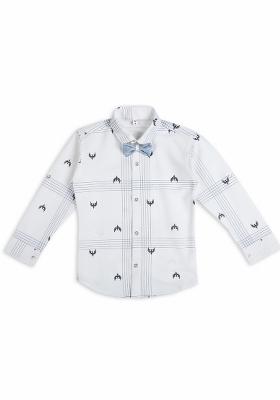 Sky Blue Printed Cotton Blend Nehru Jacket Set For Boy