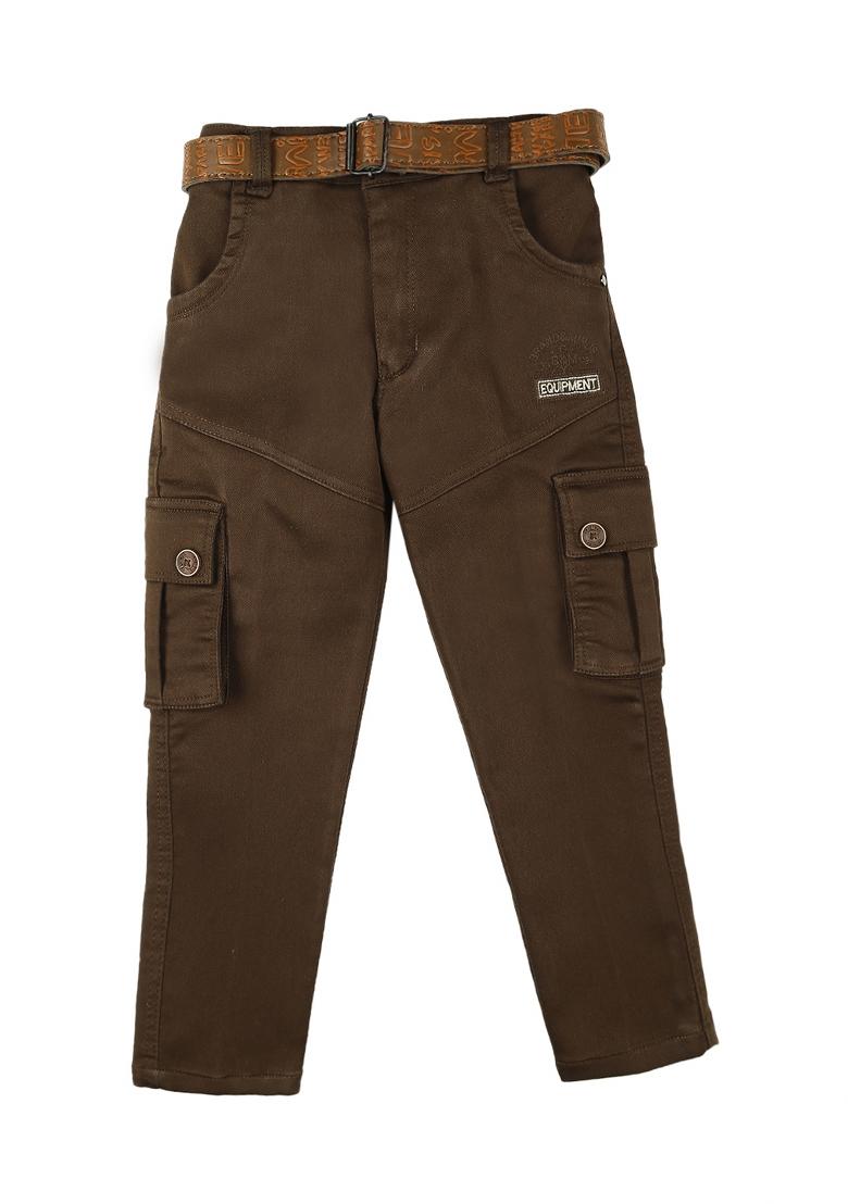 Brown Printed Poly Cotton Kurta Set For Boy