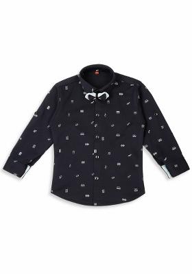 Sky Blue Printed Satin Nehru Jacket Set For Boy