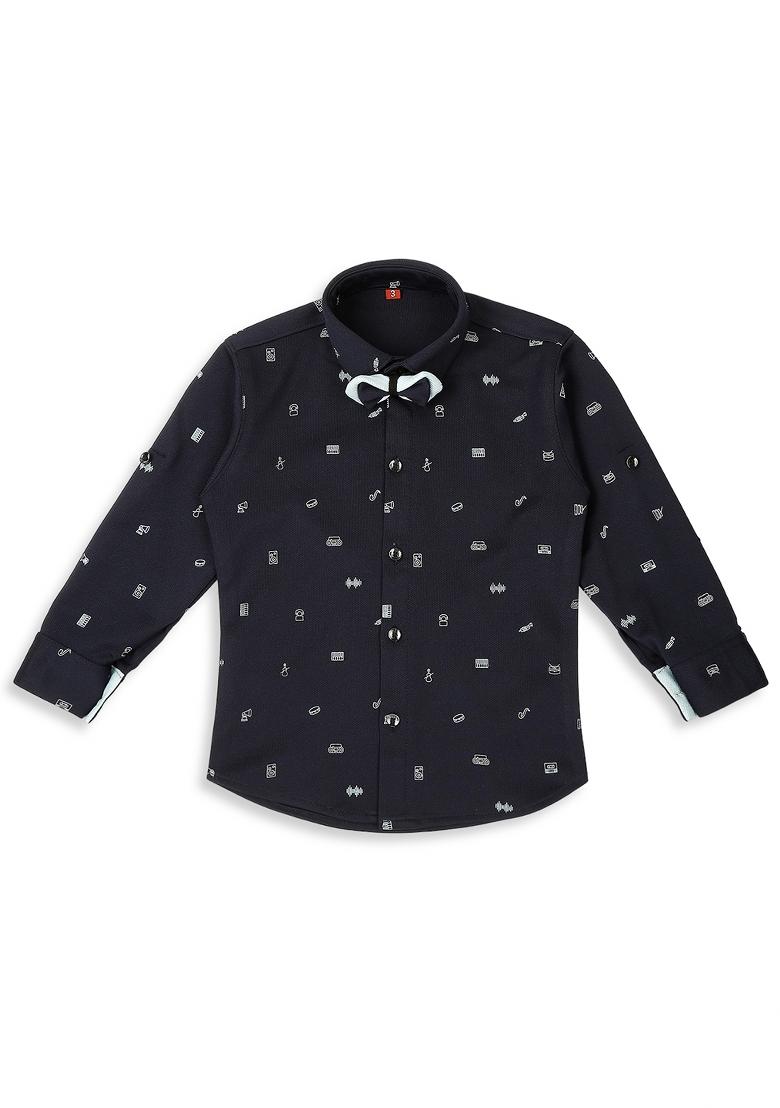 Sky Blue Printed Satin Nehru Jacket Set For Boy