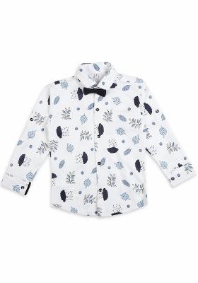 Navy Blue Printed Satin Nehru Jacket Set For Boy