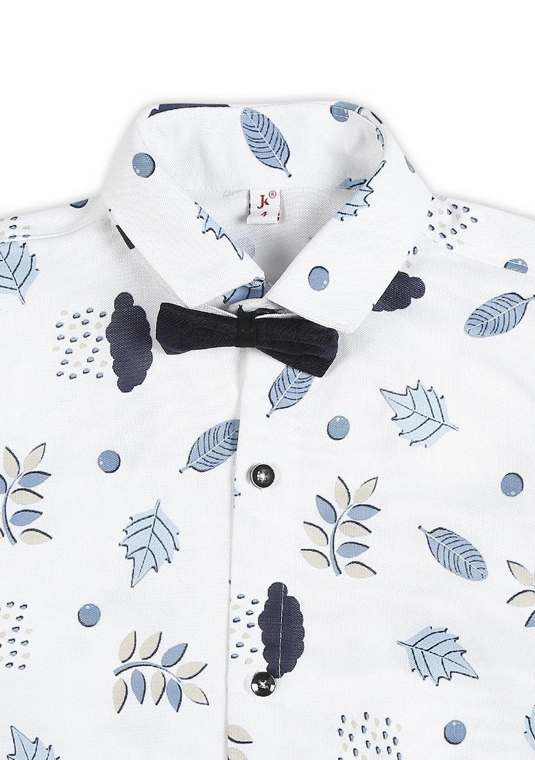 Navy Blue Printed Satin Nehru Jacket Set For Boy