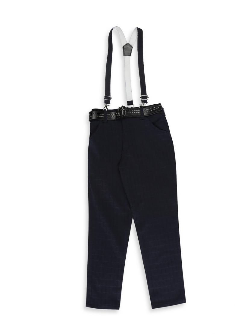 Navy Blue Printed Satin Nehru Jacket Set For Boy